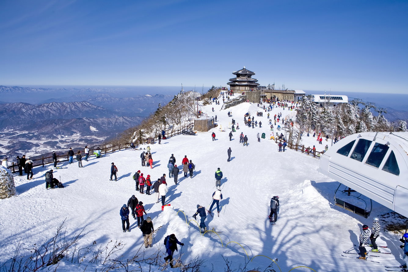 Du lịch Hàn Quốc tham quan khu trượt tuyết Yangji Pine Sống Động